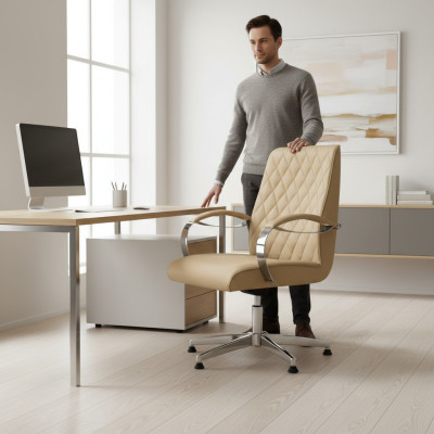 Chaise pivotante moderne beige, chaise de bureau, chaise de jeu, fauteuil de bureau, mobilier