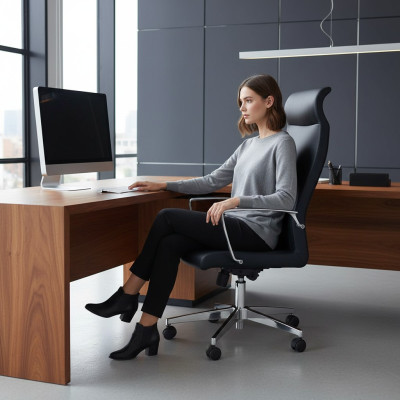 Chaise pivotante en similicuir moderne, noir, chaise de bureau, chaise de jeu, chaises de bureau