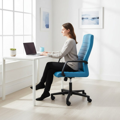 Chaise de bureau en similicuir de luxe Chaise de jeu Chaise de bureau neuve Chaise pivotante Bleue neuve