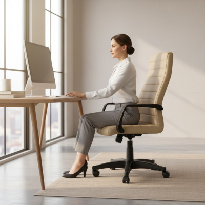 Chaise de bureau en similicuir imitation moderne Chaise de jeu Chaise de bureau nouvelle Chaise pivotante Beige nouvelle