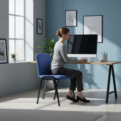 Chaise de bureau bleue Chaise de bureau luxueuse Chaise de bureau Chaise de designer textile Meuble métallique