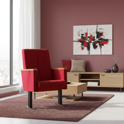 Chaise Rouge de Luxe Design 1 Place Fauteuil Moderne Tissu Mobilier en Bois
