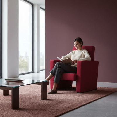 Fauteuil Canapé 1 place Design Luxe Chaise Rouge Classique en Tissu Textile Nouveau