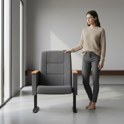 Gris Art Déco Fauteuil de Luxe 1 Place Fauteuil de Théâtre Fauteuil Mono Place en Textile