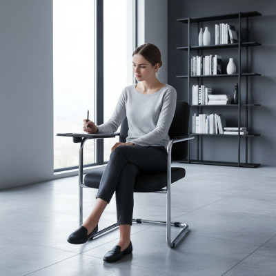 Chaise noire élégante, chaise moderne au design de haute qualité pour bureau, neuf.