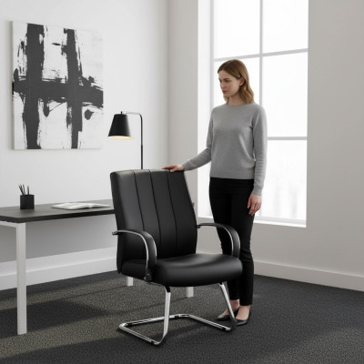 Chaise de direction Siège rembourré en cuir Noir Chaise de bureau Chaises d'ordinateur Meuble de chaise nouveau