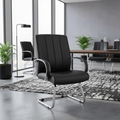 Chaise de direction Siège rembourré en cuir Noir Chaise de bureau Chaises d'ordinateur Meuble de chaise nouveau