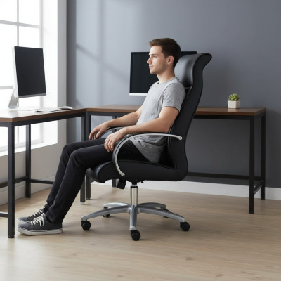 Chaises d'ordinateur chaise de direction noire Fauteuil Fauteuil en cuir synthétique Chaise de bureau pivotante