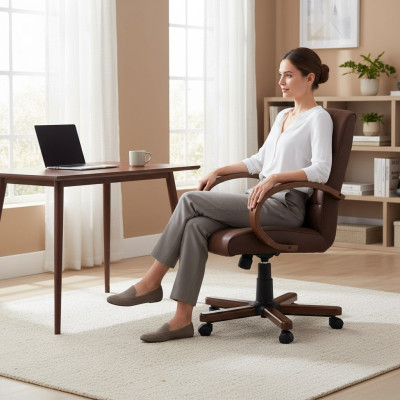 Chaise de bureau en cuir synthétique marron fauteuil de direction chaise de bureau pivotante en cuir synthétique