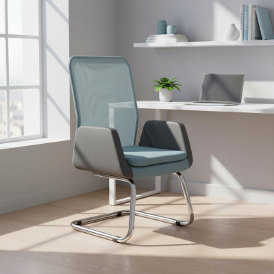 Chaise de bureau moderne rembourrée élégante en textile bleu.