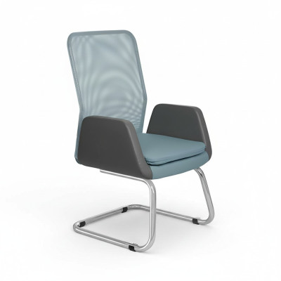Chaise de bureau moderne rembourrée élégante en textile bleu.
