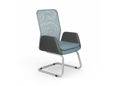 Chaise de bureau moderne rembourrée élégante en textile bleu.