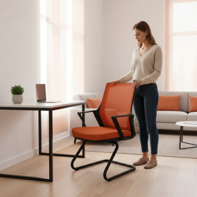 Chaise de bureau de haute qualité, chaise de bureau orange moderne en tissu nouveau