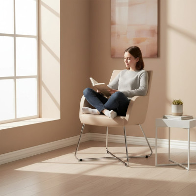 Design Chaise Fauteuil Chaises de Tapisserie de luxe Fauteuil textile beige Chaise de bureau