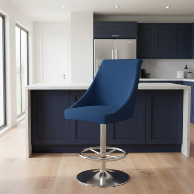 Moderne chaise bleue de haute qualité, tabouret de bar de designer, mobilier de luxe en textile, neuf.