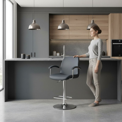 Chaise grise moderne Tabouret de bar designer en métal Mobilier de luxe élégant Tabouret