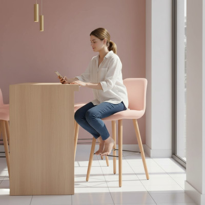 Chaise rose moderne, tabouret de bar design en bois, meuble de luxe élégant, tabouret nouveau.