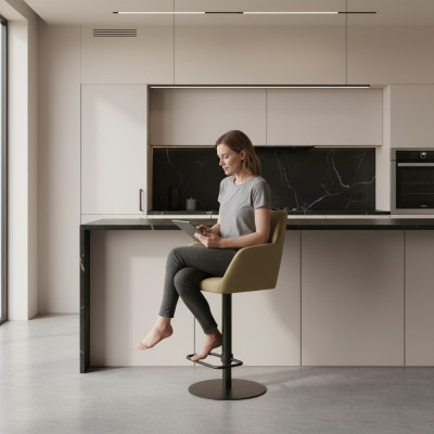 Tabouret de bar vert, élégant, chaise de bar, chaise de salle à manger en métal de designer, nouvelle.