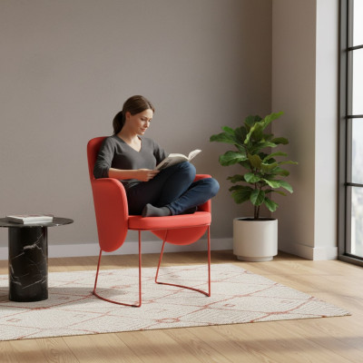 Chaise de salle à manger moderne Chaise de cuisine Chaise Fauteuil Siège Tissu Moderne Bois Rouge