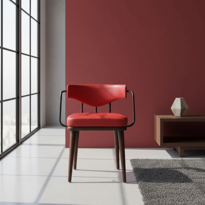 Fauteuil rouge Salle à manger Chaise en bois à un seul siège Salon Fauteuil monoplace