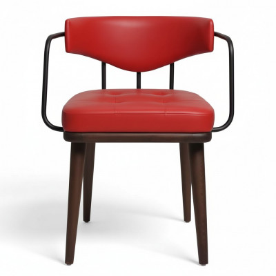 Fauteuil rouge Salle à manger Chaise en bois à un seul siège Salon Fauteuil monoplace