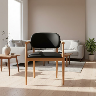 Fauteuil noir designer chaise de salle à manger de luxe siège unique en bois