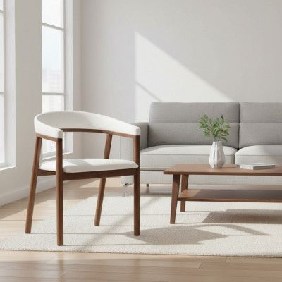 Chaise de salle à manger Chaise en bois blanche Chaise moderne à un seul siège avec accoudoirs Chaises