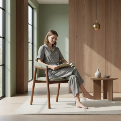 Chaise de salle à manger grise Design Chaise en bois Siège simple Rembourrage Chaise 1 place