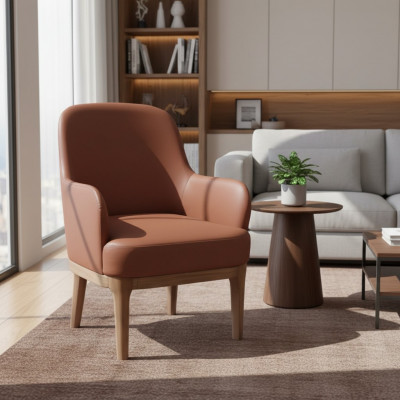 Fauteuil de salon marron conçu par un designer, fauteuil de luxe une place.