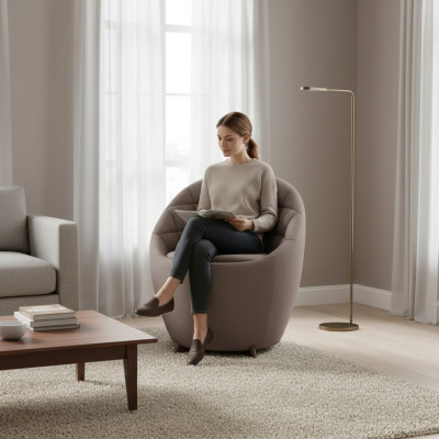 Fauteuil rembourré marron pour salon, fauteuil design monoplace à cadre en bois