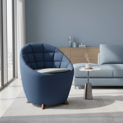 Chaise ronde bleue avec design d'ameublement par un créateur pour une personne pour le salon