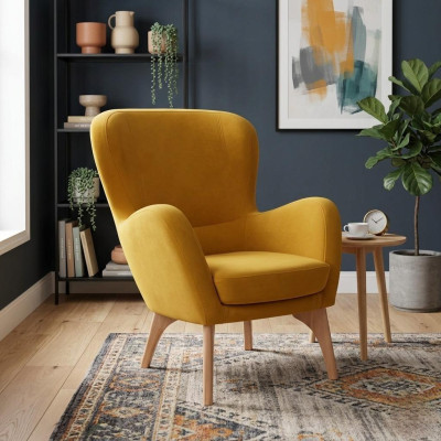 Fauteuil design jaune rembourré pour salon, chaise de salon élégante à une seule place