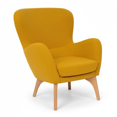 Fauteuil design jaune rembourré pour salon, chaise de salon élégante à une seule place