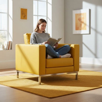 Fauteuil jaune moderne pour étude, fauteuil de relaxation en similicuir pour une personne