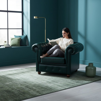 Chesterfield fauteuil vert foncé salon chambre TV une place