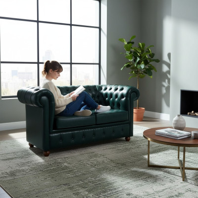 Canapé moderne 2 places Chesterfield bleu foncé