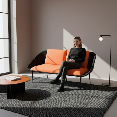 Noir -Orange 2 places Salle d'étude Rembourrage Moderne Canapé Textile Canapés