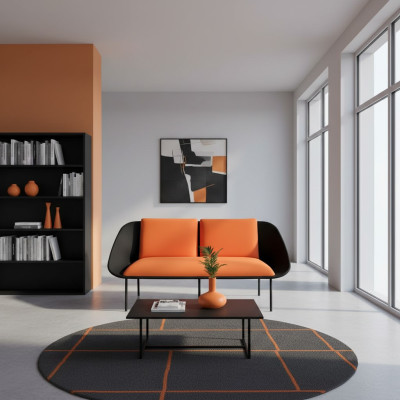 Noir -Orange 2 places Salle d'étude Rembourrage Moderne Canapé Textile Canapés