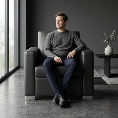 Fauteuil en cuir noir Designer Rembourrage simple place Salle de séjour Fauteuil relax