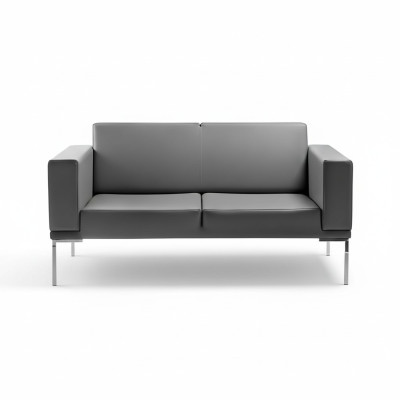 Grande canapé rembourré design 2 places imitation cuir gris pour bureau