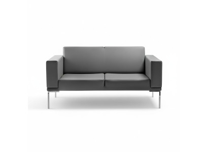 Grande canapé rembourré design 2 places imitation cuir gris pour bureau