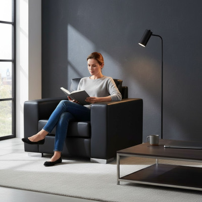 Fauteuil noir en similicuir, un seul siège, pour le salon, pour se détendre, neuf, 1 place.