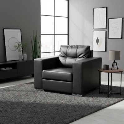 Fauteuil noir en similicuir, un seul siège, pour le salon, pour se détendre, neuf, 1 place.