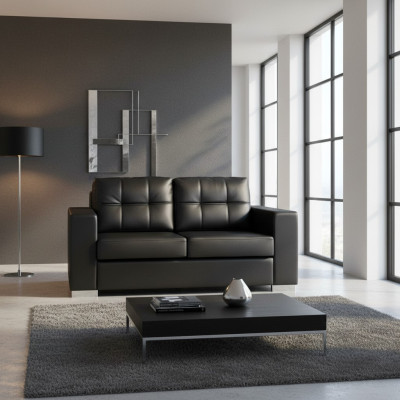 Salon noir 2 places Canapé de relaxation de luxe en cuir au design moderne