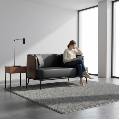 Salon noir 2 places en cuir synthétique Sofa 2 places en cuir