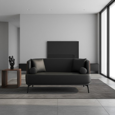Salon noir 2 places en cuir synthétique Sofa 2 places en cuir