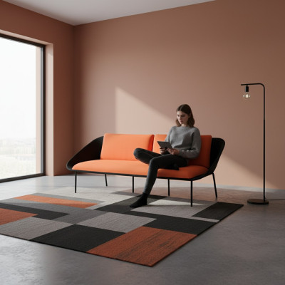 Noir-Orange Trois places Luxe canapé rembourré 3 places Textile 3 places neuf