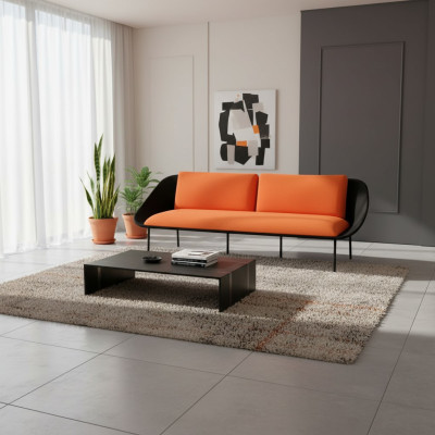 Noir-Orange Trois places Luxe canapé rembourré 3 places Textile 3 places neuf
