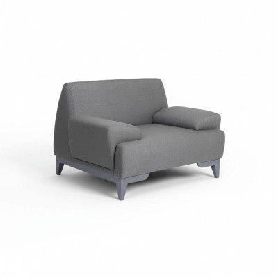 Fauteuil design gris moderne pour salon 1 place, confortable, avec accoudoirs rembourrés.