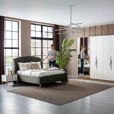 Lit Double Gris Lits Modernes Cadre de Lit de Luxe en Bois Nouveau